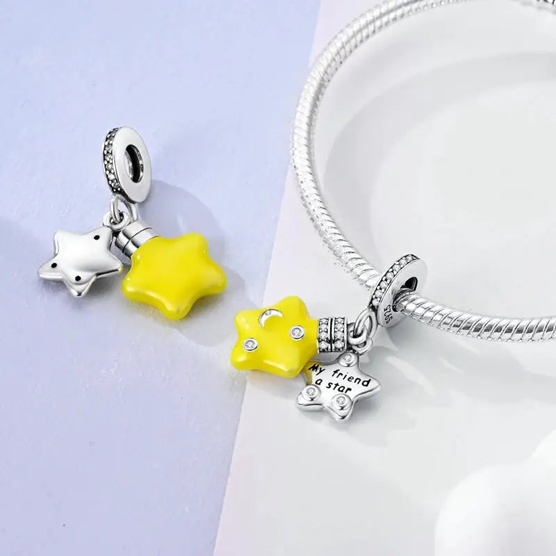 925 Sterling Silver Colorful Butterfly Dragonfly Feathers Charms Luminous Stars Pendants For Bracelets Fine DIY Jewelry