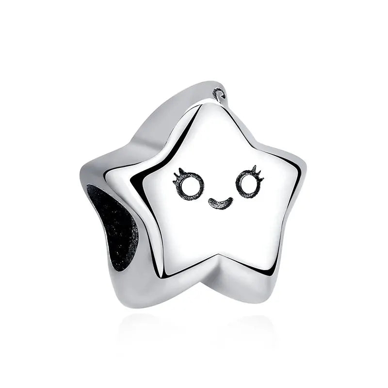 Sterling silver star charm pendant with a cute face for DIY bracelets and necklaces