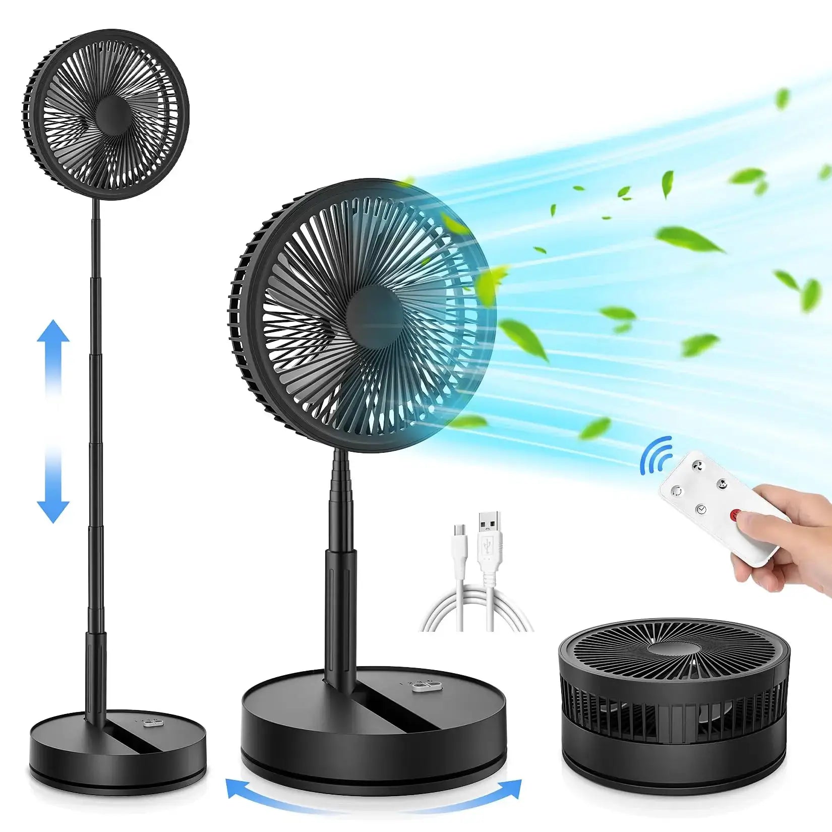 Simples Market 3-pack black USB rechargeable telescopic fans, height-adjustable, low-noise, portable outdoor