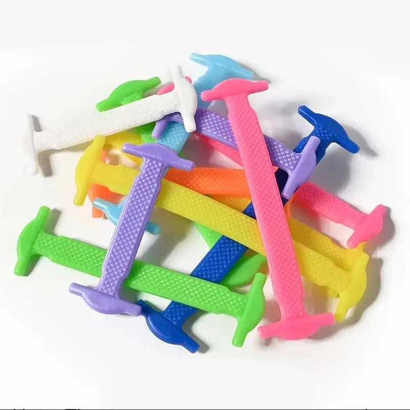 Elastic no-tie shoelaces 16-pack in assorted silicone colors for sneakers