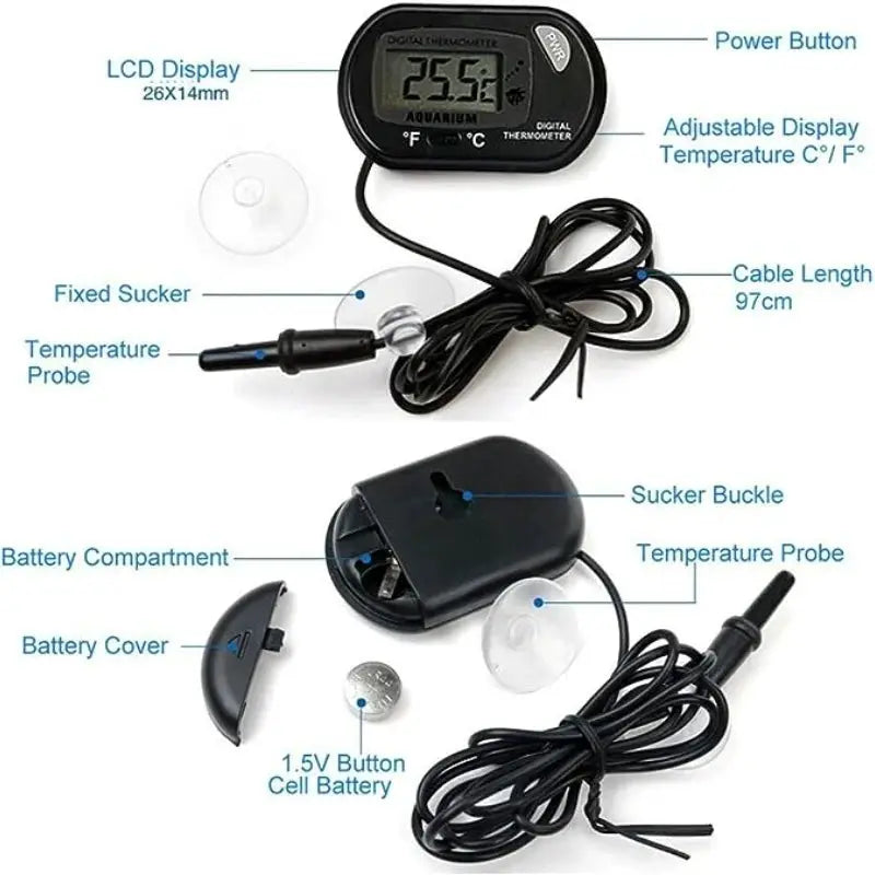 Digital Aquarium Thermometer With Probe Suction Cup For Fish Tank Water Temperature Measurement