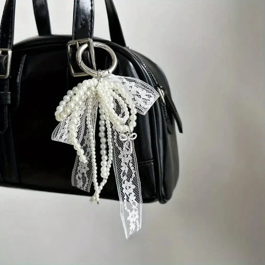 Pearl Lace Bow Pendant For Bags And Car Keys Fashionable High Quality Accessory Elegant Key Chain Pendant