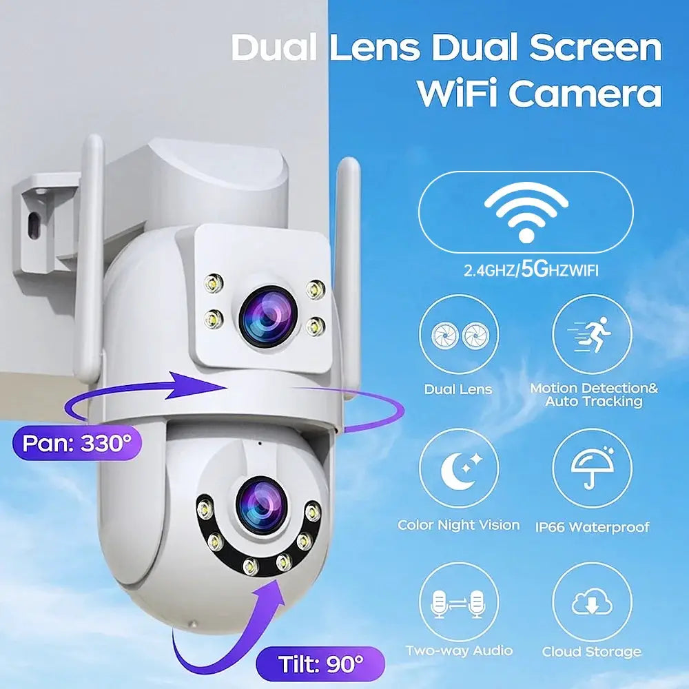 Jooan outdoor dual-lens wifi PTZ camera with 5x zoom, white housing and AI auto-tracking