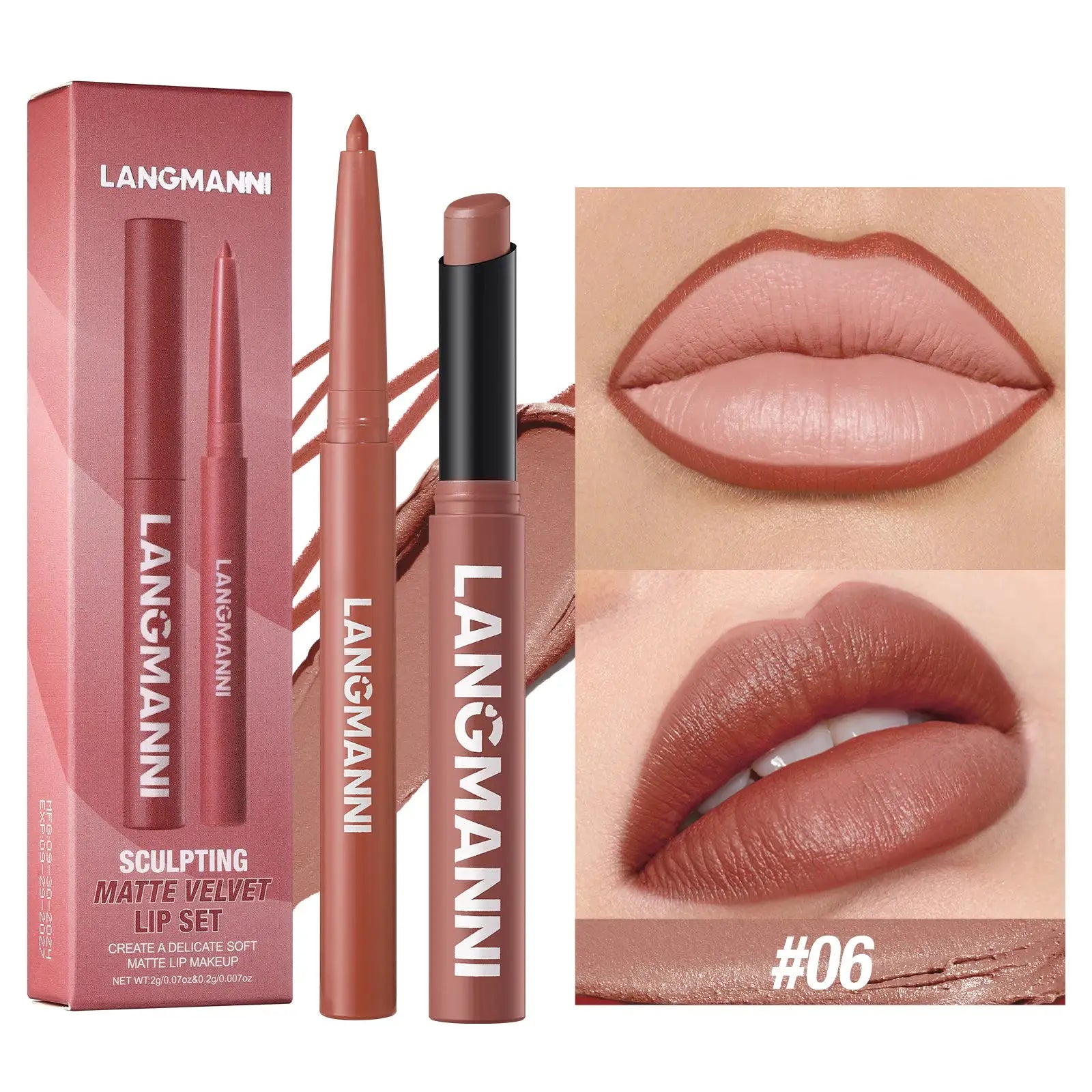 Luxelle Lip Liner and Lipstick Duo Waterproof Smudge Proof Long Lasting Wear Easy to Apply