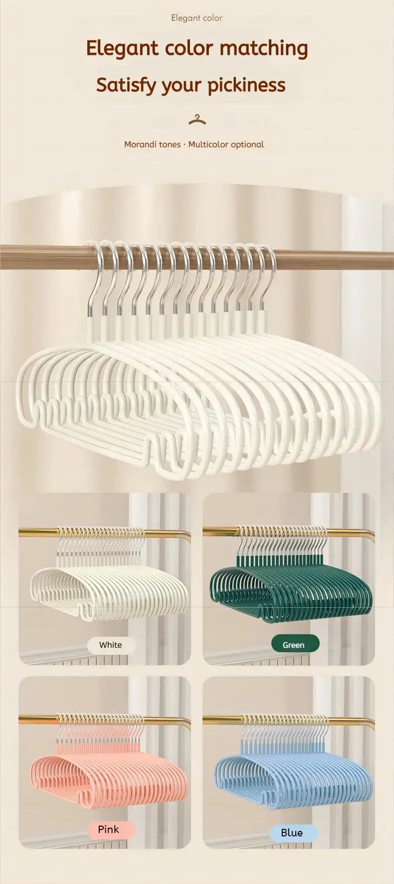Simples Market 10-pack non-slip clothes hangers in white, green, pink and blue
