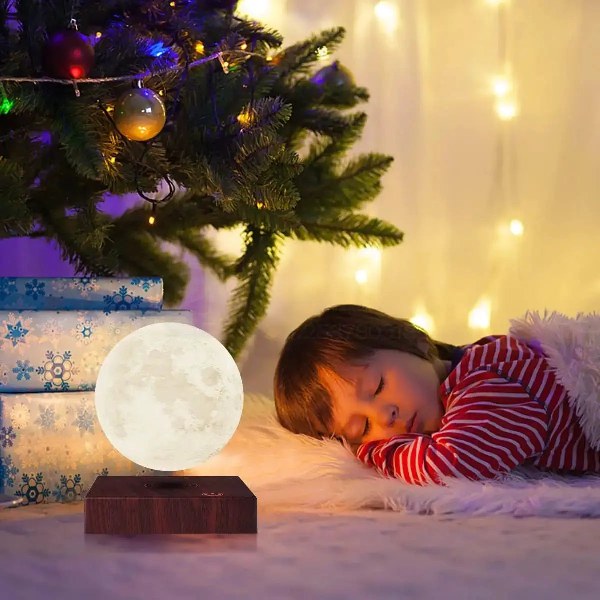 Simples Market magnetic floating moon lamp with wooden base; 3-color temperature LED night light
