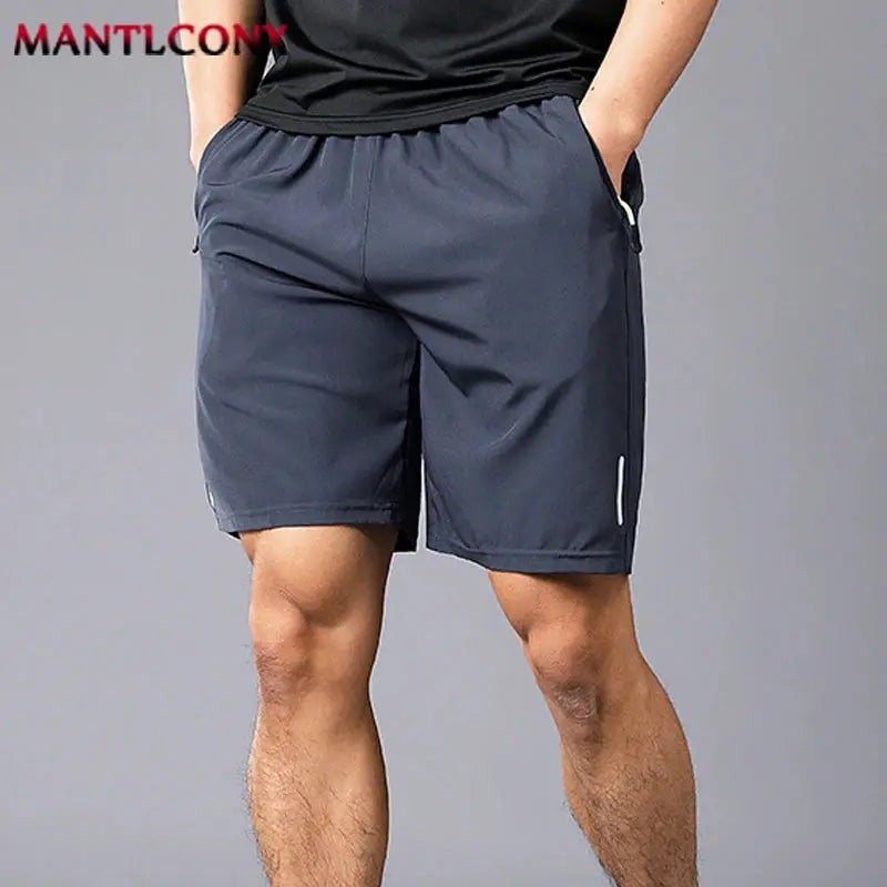 Men's quick-dry running shorts, navy, lightweight with pockets, MANTLCONY logo