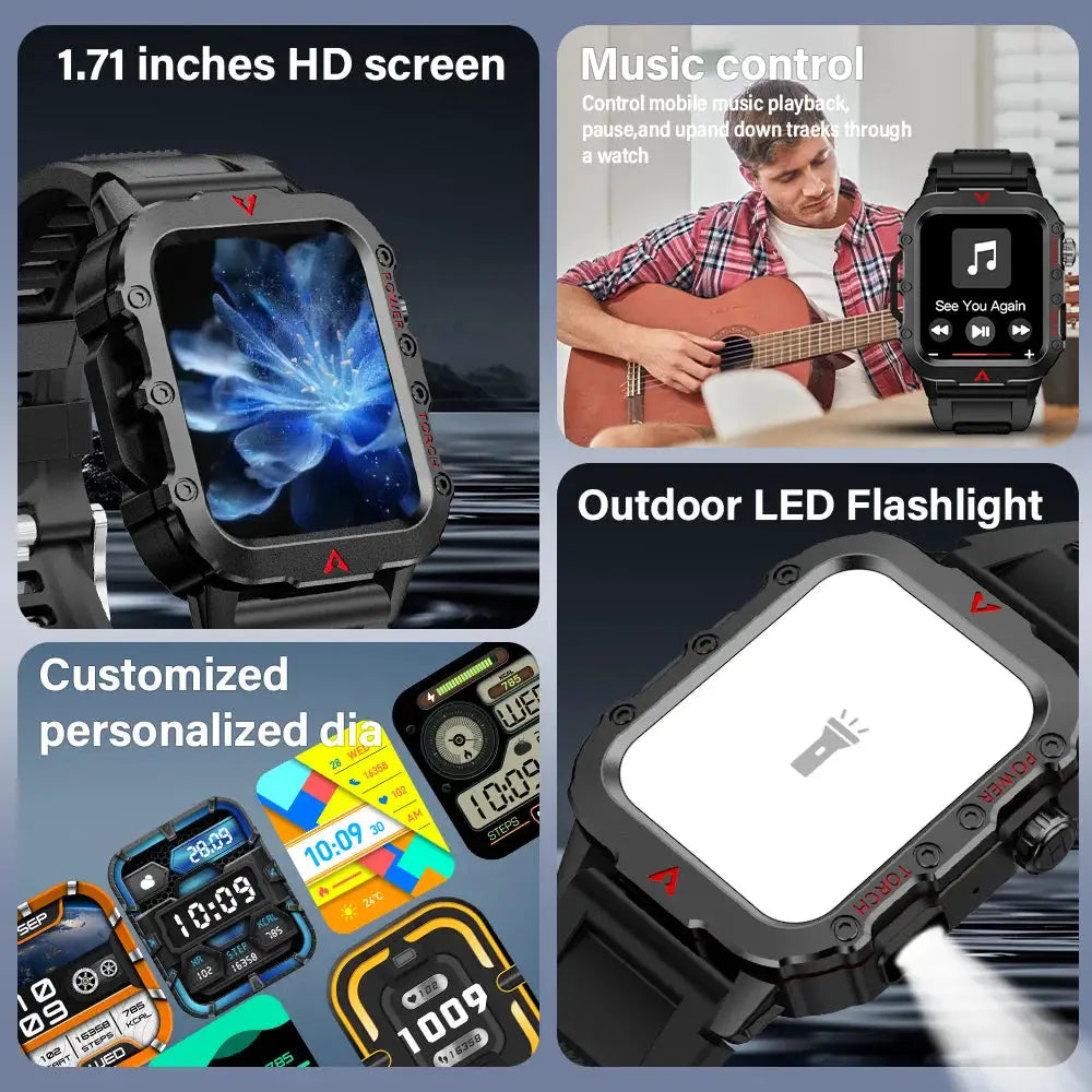 LAXASFIT Men Sports Smart Watch With 1.71 Inch HD Touch Screen Blood Oxygen Bluetooth Calling And Multi Sport Modes