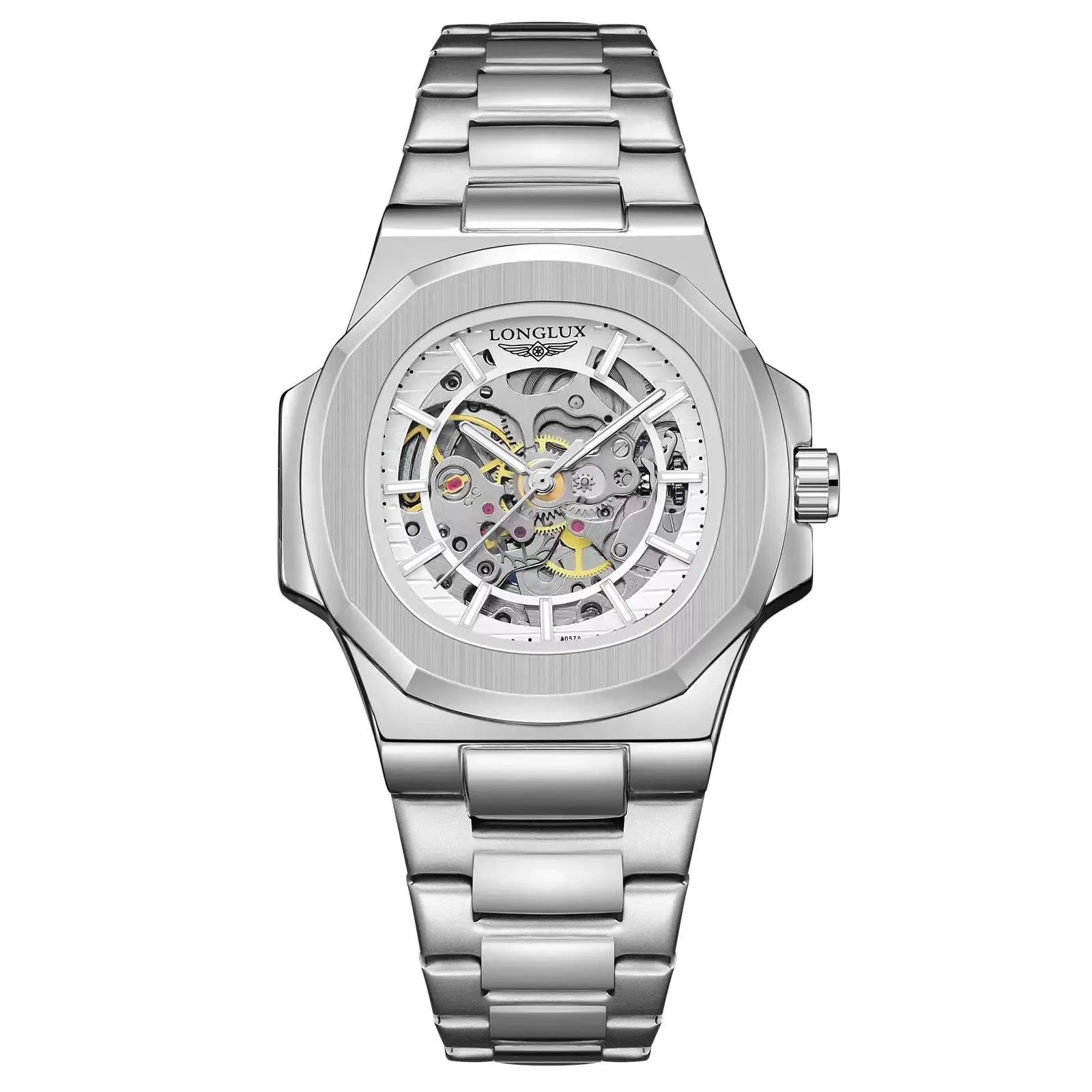 LONGLUX Men Automatic Mechanical Skeleton Watch Luxury Waterproof Stainless Steel Timepiece For Business And Casual Wear