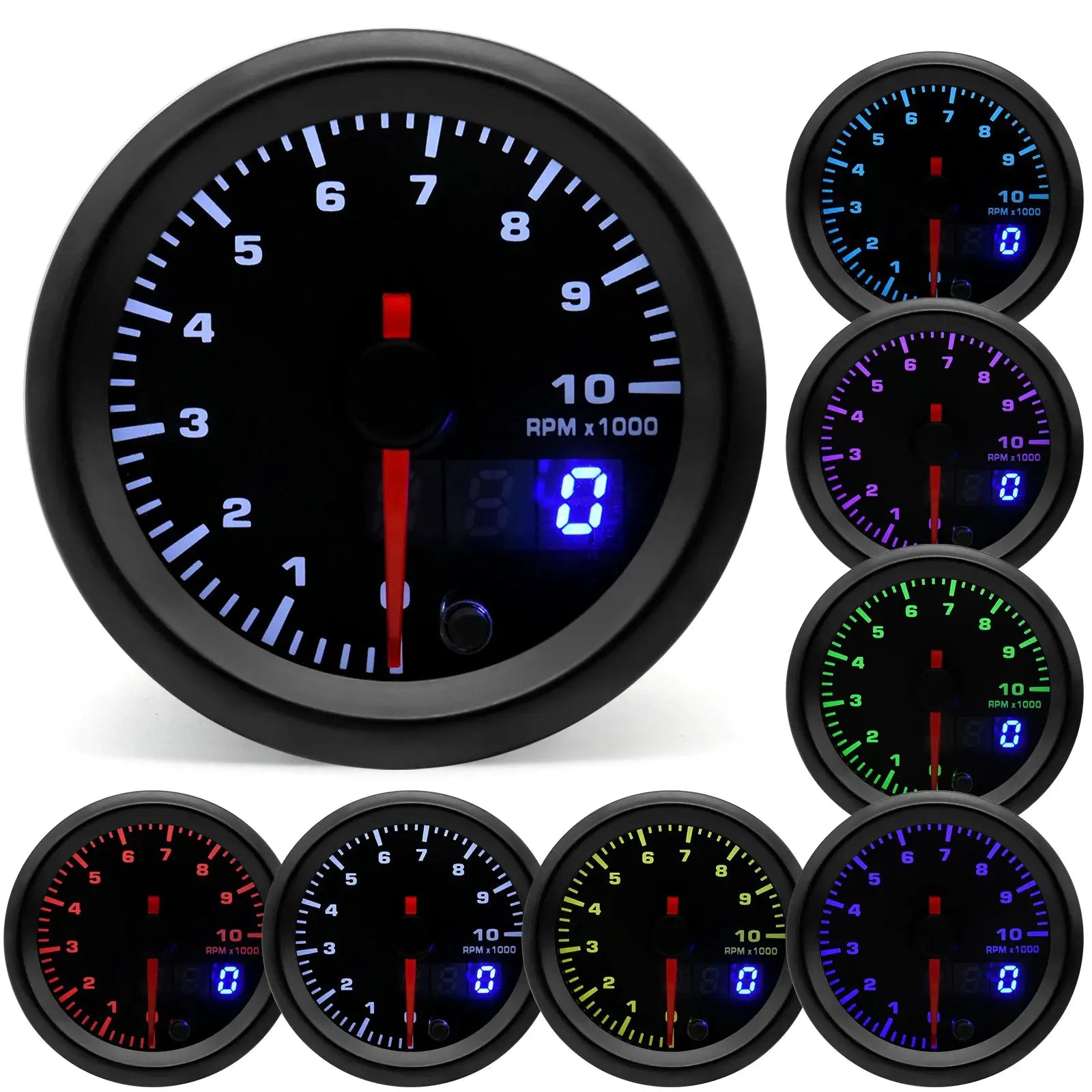 52mm LED dual-display gauge with 7-color backlight for boost, oil temperature, oil pressure, and voltmeter