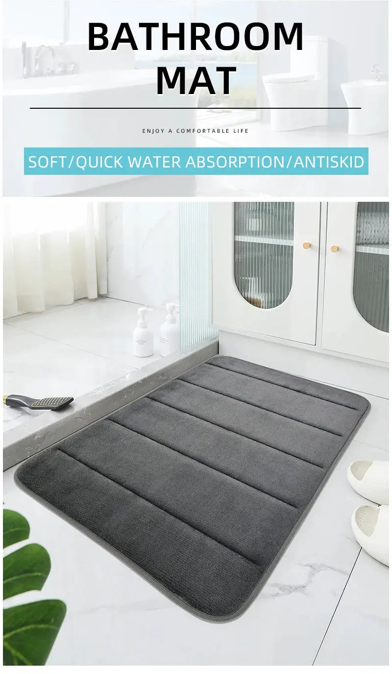 Bathroom mat dark gray velvet with anti-skid backing.