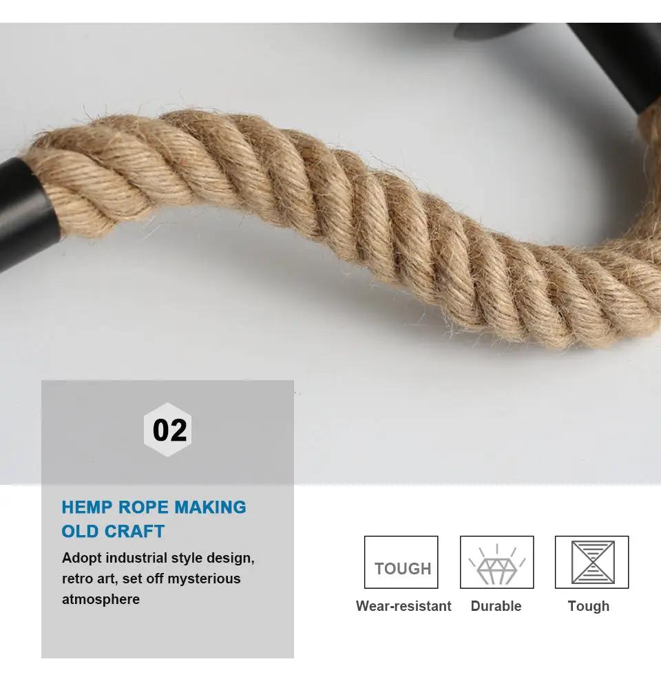 Industrial hemp rope wall lamp with black metal end caps and beige jute cord by Simples Market