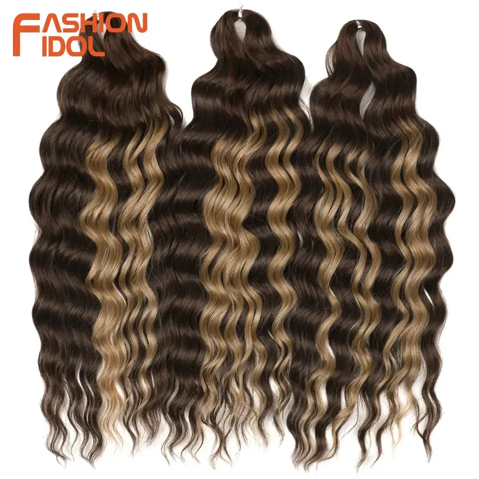 Anna 24-inch synthetic water-wave braiding hair extensions, ombre blonde, deep wave Afro curl, 3 bundles by Fashion Idol