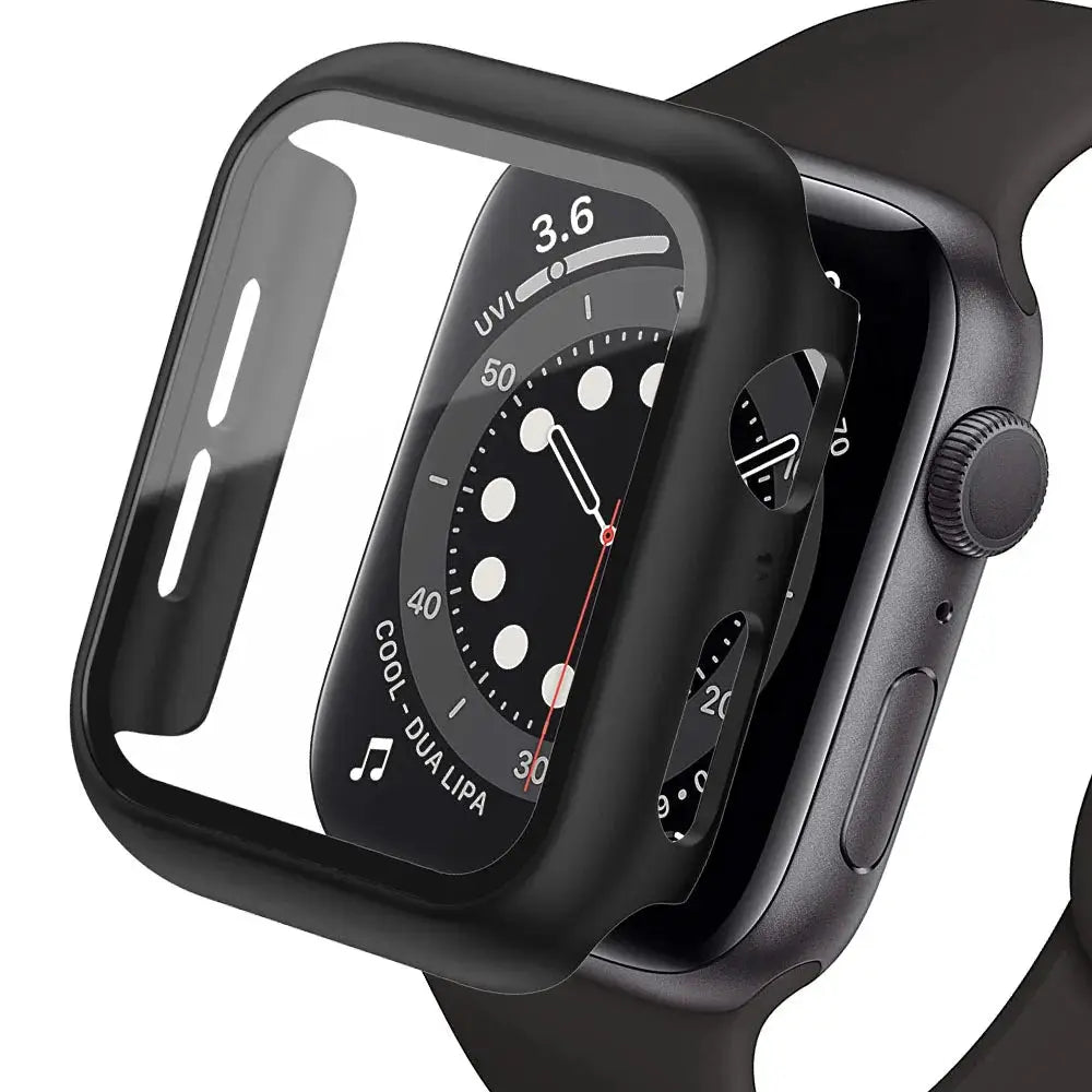 Simples Market black tempered-glass screen protector and watch case for Apple Watch 40–45mm series 9/8/7/6/5/4/SE