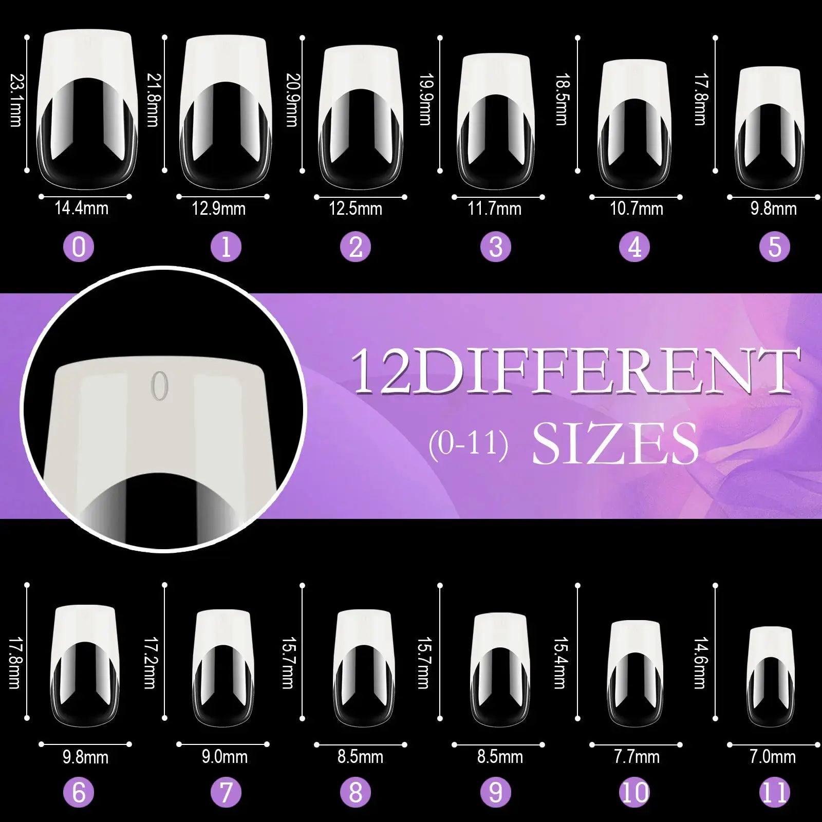 Armor Acrylic French False Nails 120 Piece Box Removable Mixed Size Press On Nails For Medium Length Square Full Cover