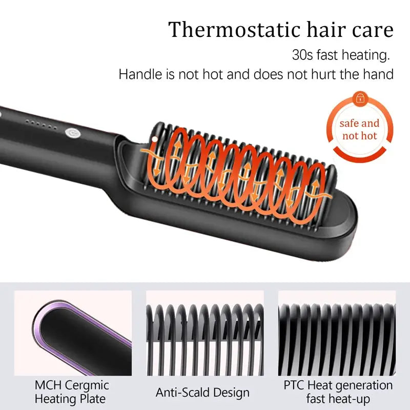 Heated hair comb styler by Simples Market with anti-scald design and 30s fast heating ceramic plate