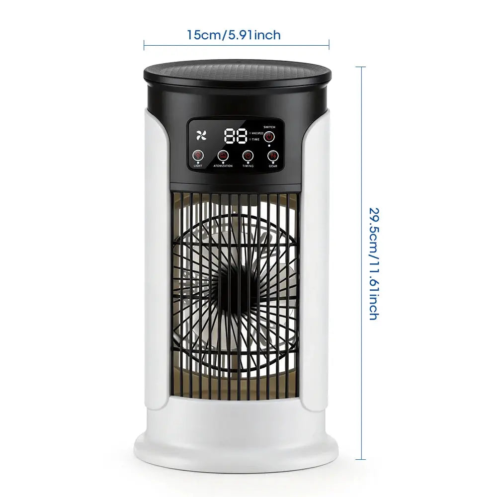 Simples Market portable air conditioner fan with 6 speeds and misting humidifier; white body with black front