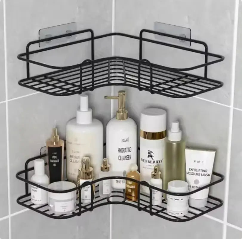 Simples Market two-tier black metal corner wall-mounted bathroom shelf rack for washbasin storage
