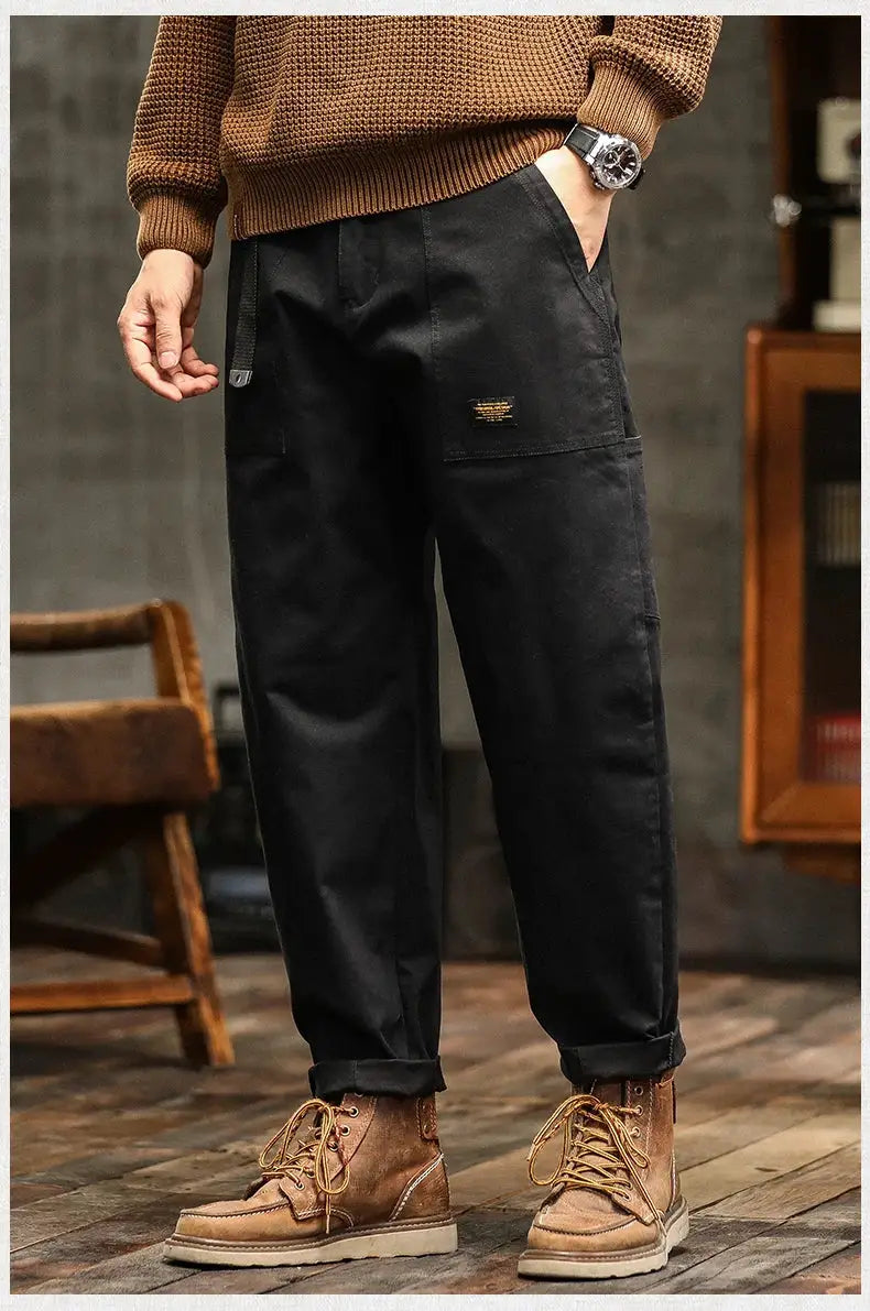 HIQOR men's loose profile cargo trousers, black, Simples Market