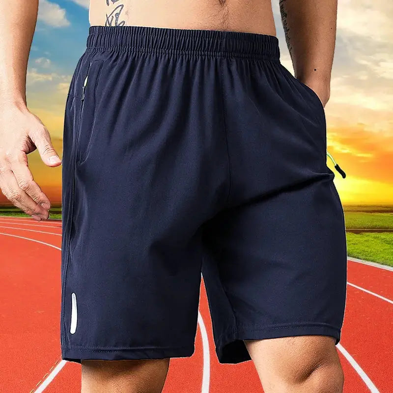 Men's navy blue quick-dry jogging shorts with elastic waistband and side pocket