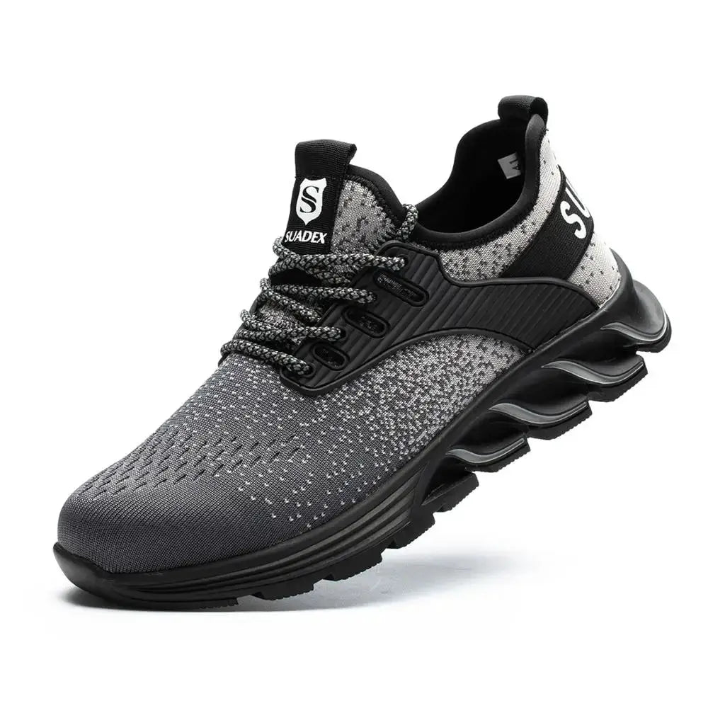SUADEX safety shoes by Simples Market, black/gray knit upper with rugged sole