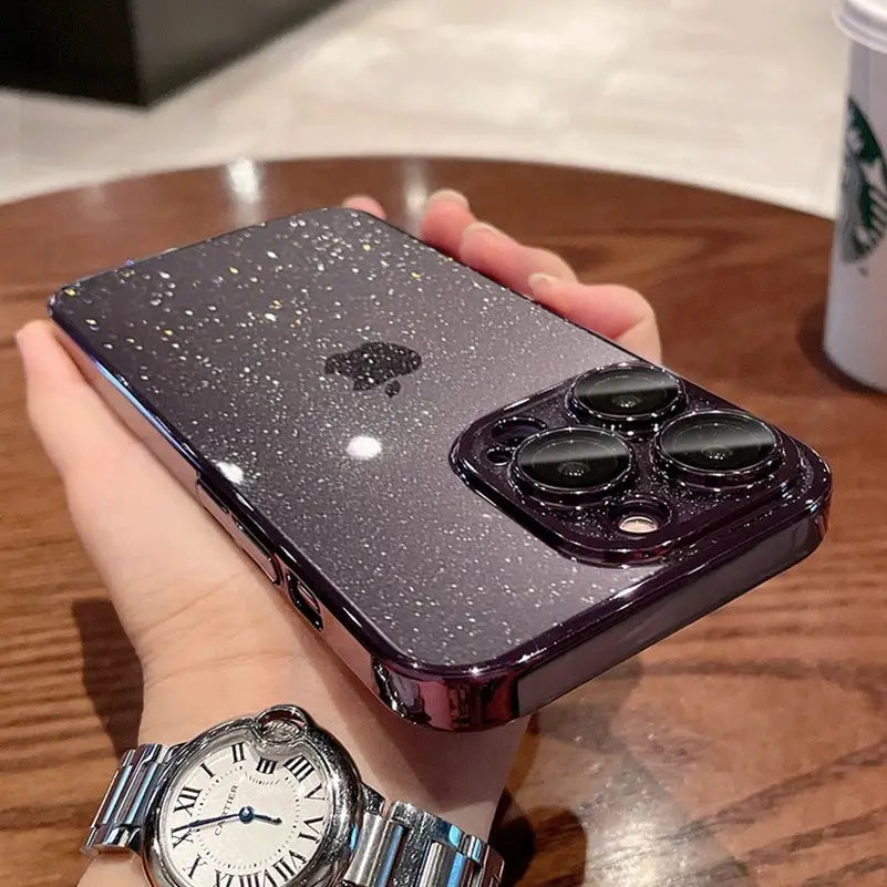 Luxury Glitter Transparent PC Case For iPhone 17 16 15 14 Pro Max 13 11 12 Bling Clear Shockproof Slim Cover