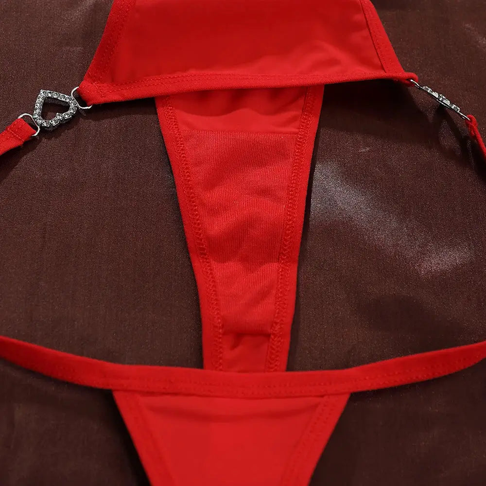 Red cotton thong with heart-decorated straps, low-rise G-string by Simples Market lingerie for women