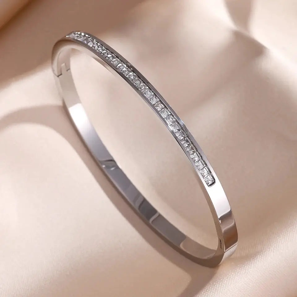ZAKOL Sparkling Zirconia Inlaid Stainless Steel Bracelet Set For Women Stackable Bangles Non Fading Jewelry Gift