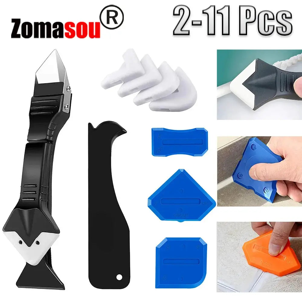 5-In-1 Silicone Scraper Squeegee Glue Remover Knife Caulking Tool Kit For Grout Crack Repair