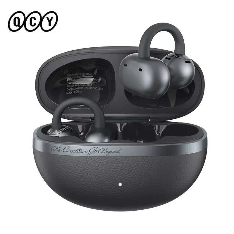 QCY Crossky C50 open-ear wireless earbuds with charging case, black/gray (2 earbuds)