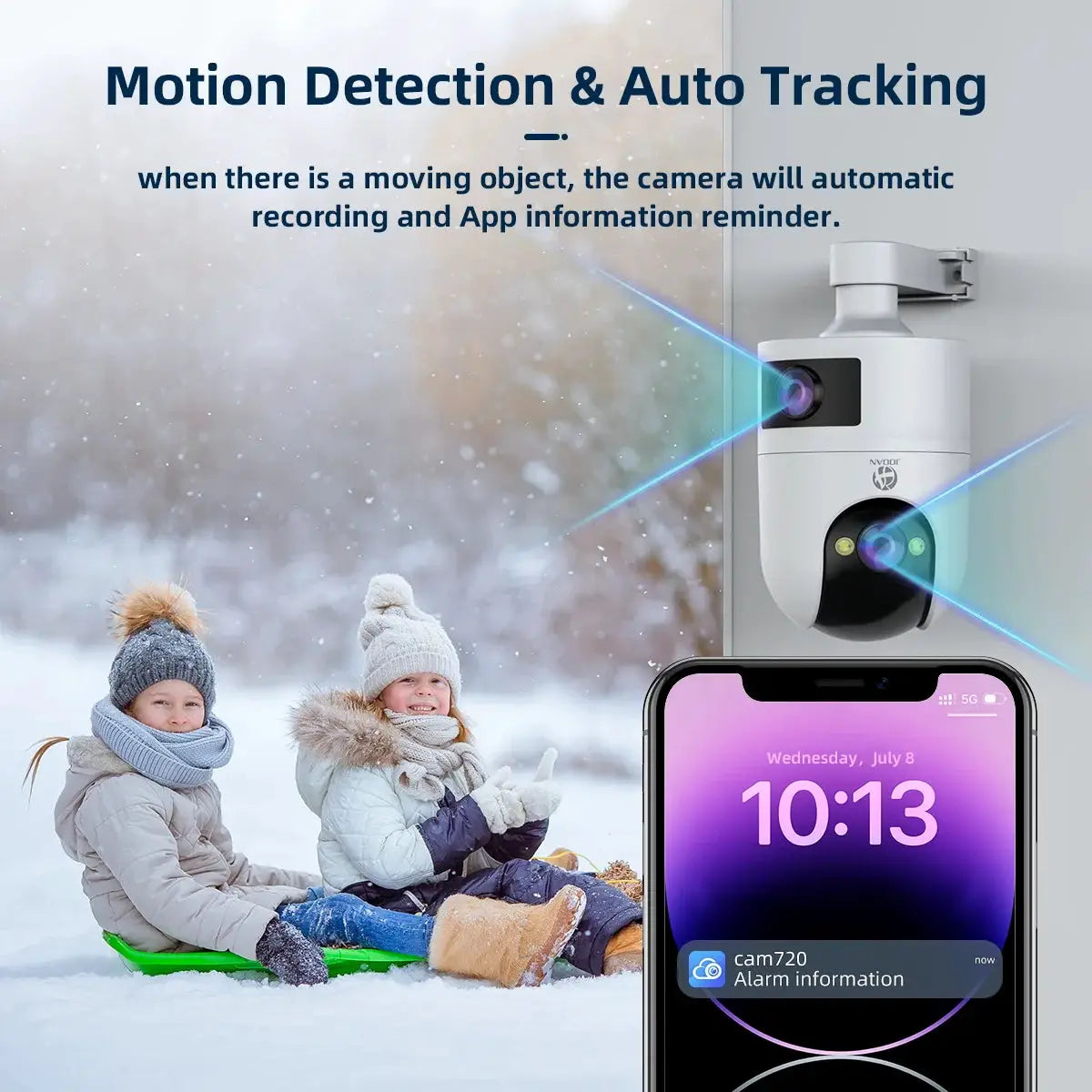 Simples Market 4K PTZ IP outdoor waterproof dual-lens security camera with auto tracking and mobile app alerts.