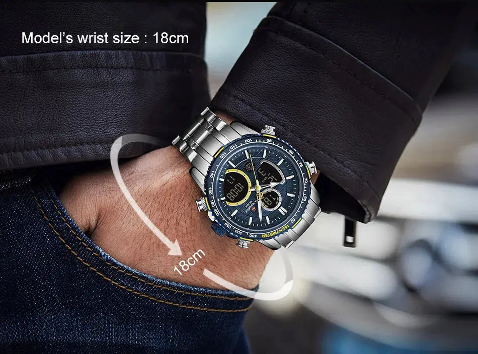 NAVIFORCE men's sport watch with stainless steel band, blue chronograph dial, quartz movement