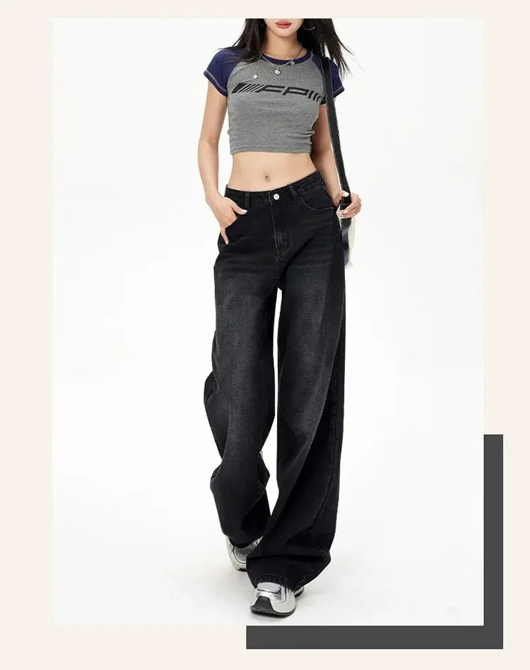RetroY2K Style High Waist Jeans for Women Loose Fit Straight Leg Denim