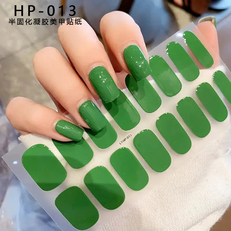Simples Market semi-cured gel nail wraps in solid green, full-cover decals sheet for UV curing