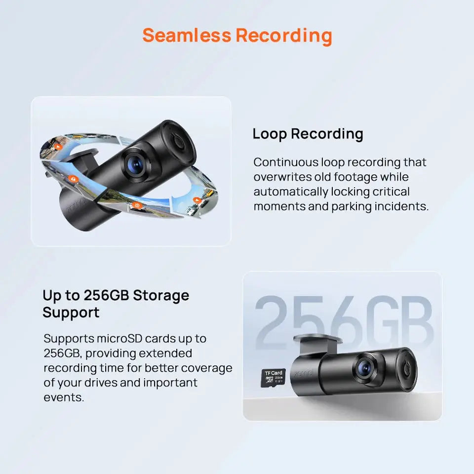 70mai Dash Cam M310 Plus 2K car DVR, black compact camera with loop recording and 256GB storage