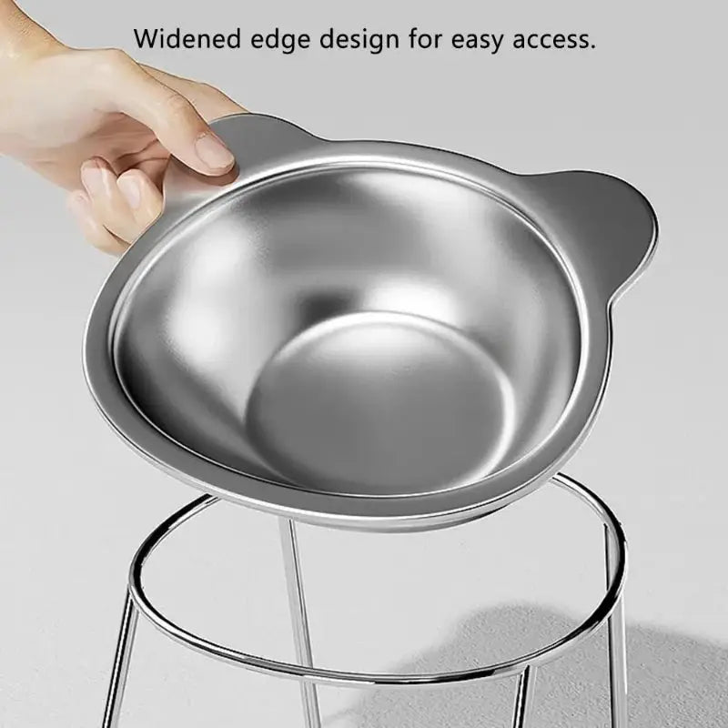 304 Stainless Steel Raised Cat Bowl With 15 Degree Elevation Tilted Neck Guard For Feeding And Shatterproof