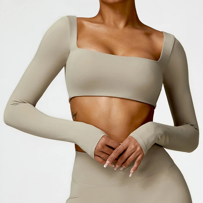 Hearuisavy Womens Quick Dry Square Neck Gym Top With Breathable Nylon Spandex For Dry Comfort