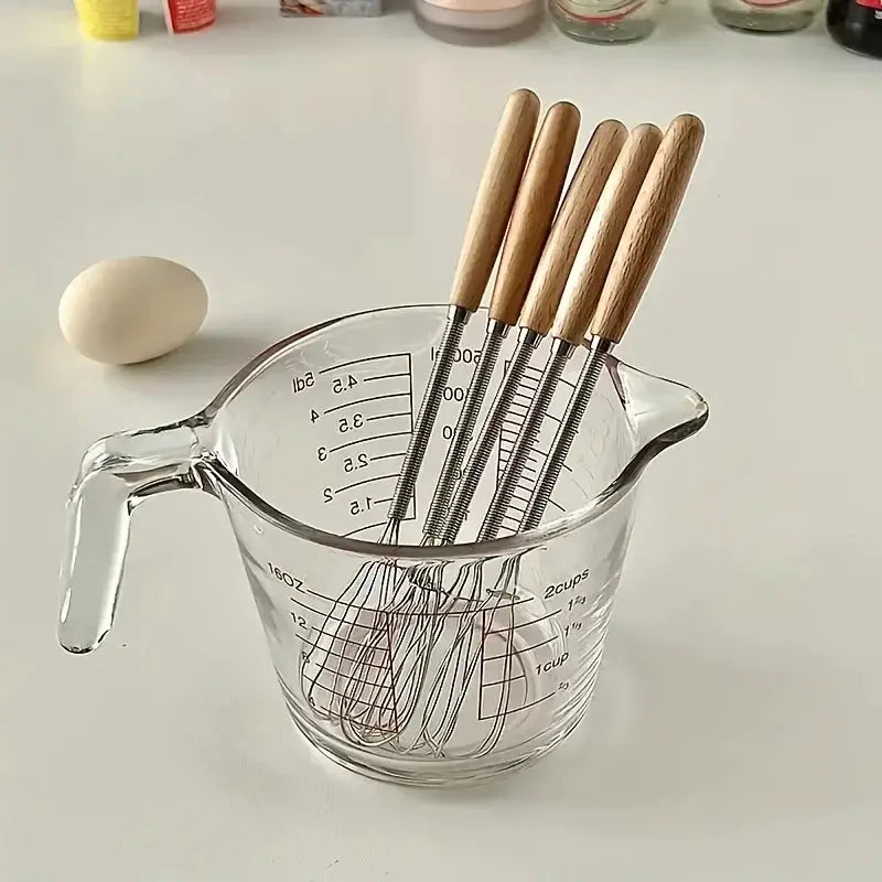 Stainless Steel Mini Egg Beater with Wooden Handle Whisk for Mixing Eggs and Batters Kitchen Baking Tools Set
