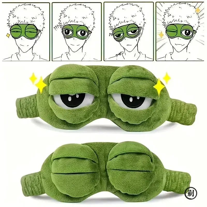3D Frog Sleep Mask Cartoon Unisex Eyeshade Soft Portable Blindfold for Travel and Office Naps Comfortable Light Blocking
