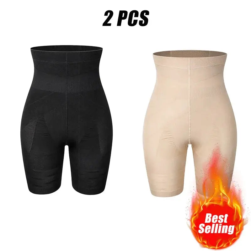 Men's tummy-control high-waist shapewear shorts, black and beige, 2-pack