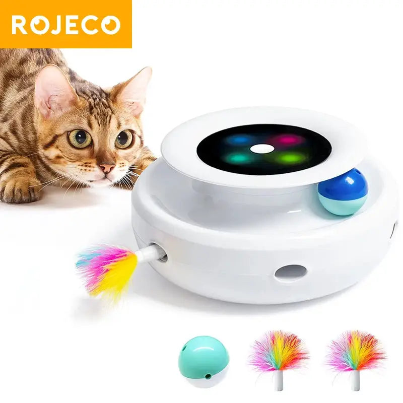 Rojeco 2 In 1 Smart Cat Toy Automatic Feather And Interactive Ball With 5 Modes Electronic Pet Toy