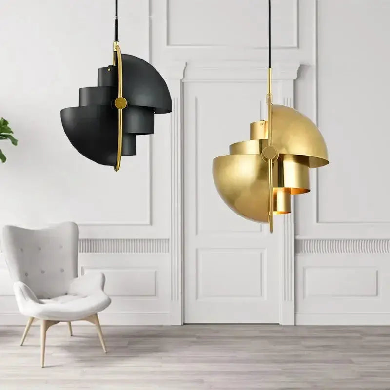 Pendant lights in black iron and gold brass, modern hanging lamps for kitchen island (2 units)