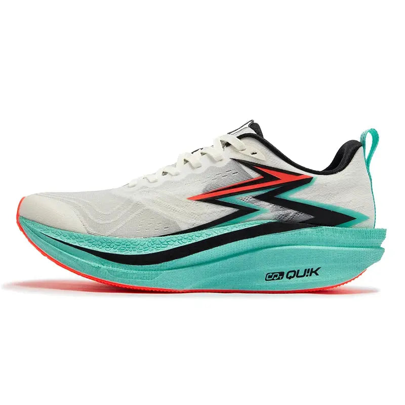 361 Degrees Flame 4.0 MIX men's running shoe with white upper, turquoise midsole and red/black zigzag accents