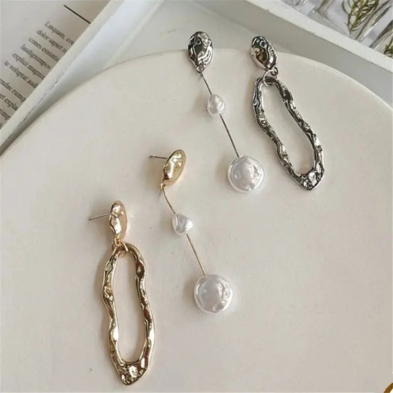 LATS Elegant Asymmetrical Baroque Pearl Stud Earrings for Ladies and Girls Fashion Jewelry Party Gifts