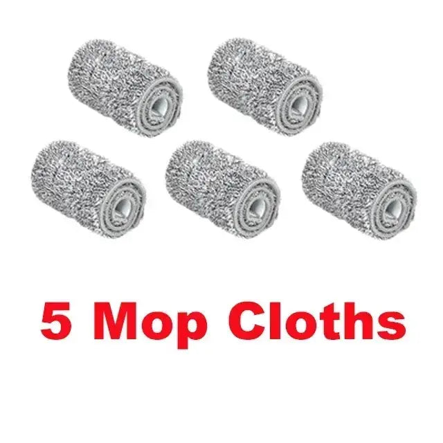 Flat mop cloths, gray microfiber pads, five-pack for wet or dry cleaning on hardwood and laminate floors