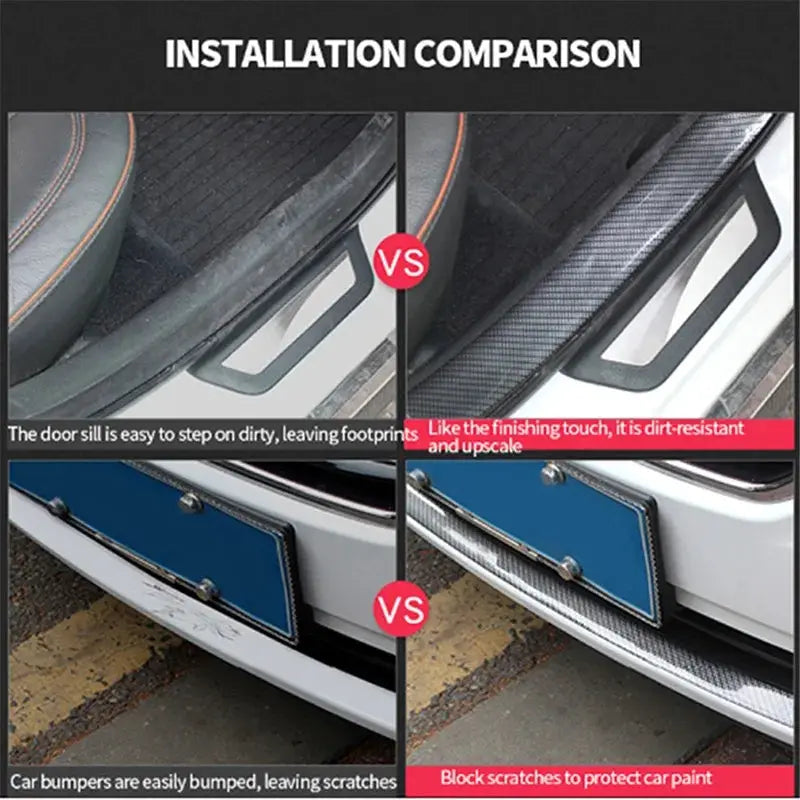 Universal 5D carbon fiber car trim kit for door sills and bumpers; DIY styling