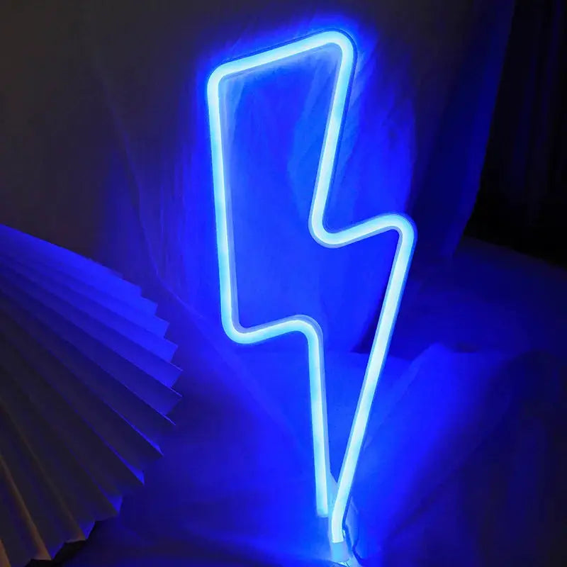 Lightning LED neon light in blue, USB/battery powered decorative sign for bedroom, gaming room or office