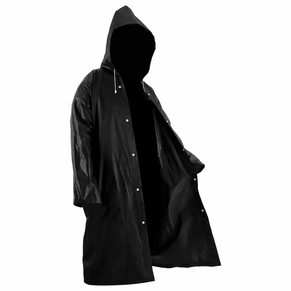 Premium EVA Unisex Raincoat 145 By 68 Cm Waterproof Thickened Rainwear For Men And Women Black Camping