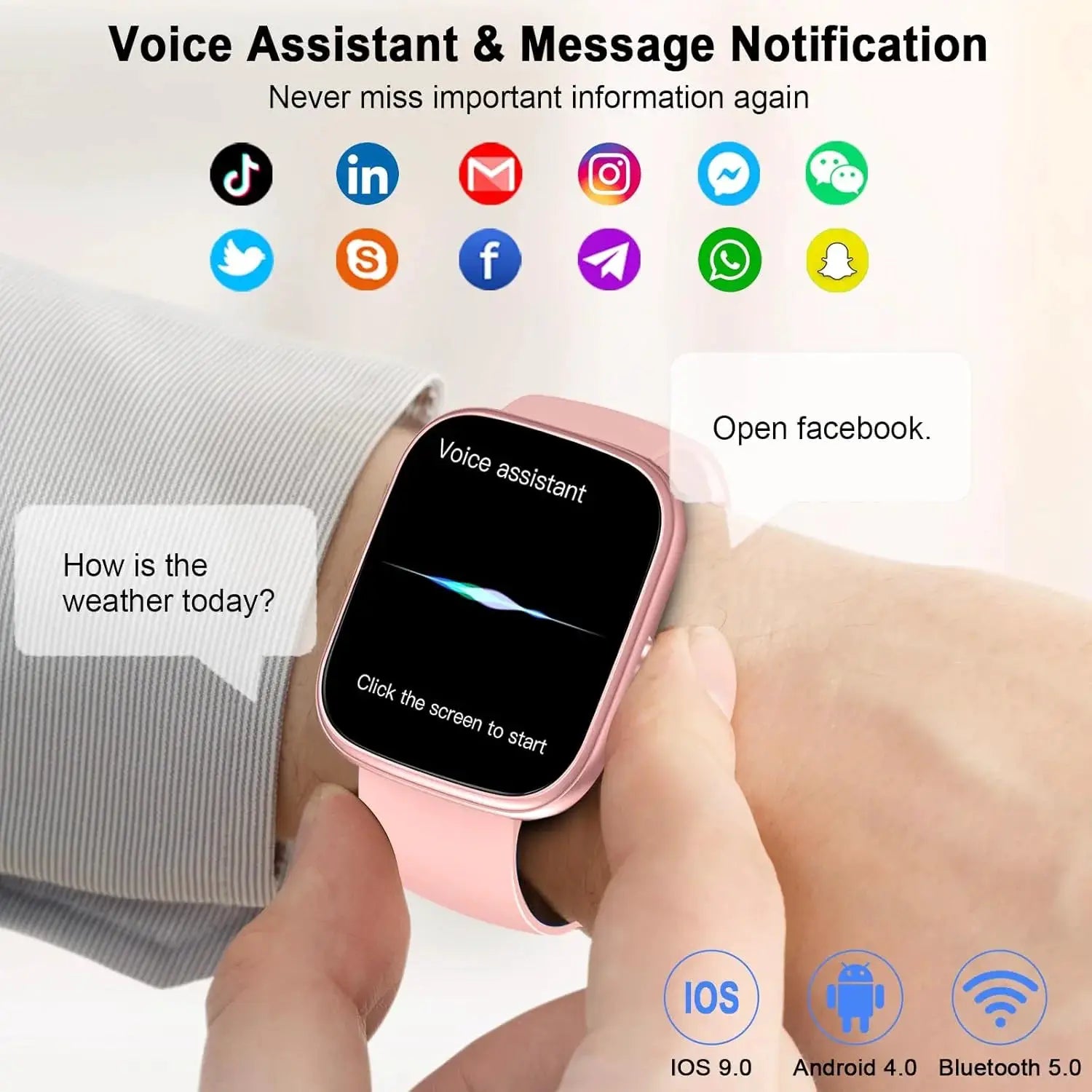 Smart Watch pink 1.91in display IP68 fitness tracker with 110+ sport modes, heart rate & sleep monitoring
