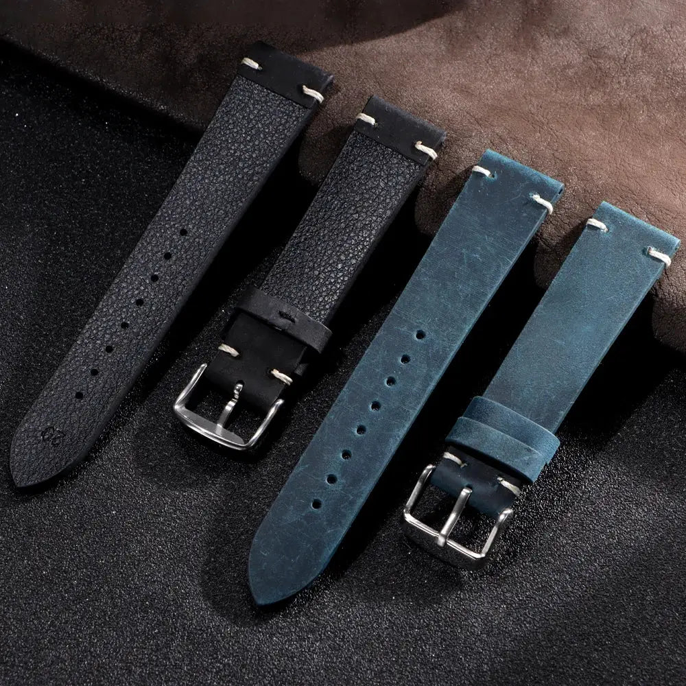 HeritageCraft Vintage Oil Wax Leather Watch Band Handmade Cowhide Strap 18mm to 24mm for Omega and Seiko Watches